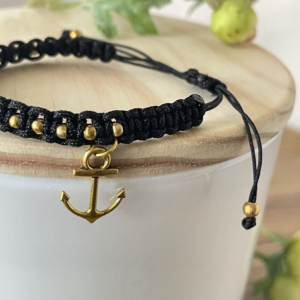 Handmade Black Braided Charm Bracelet Women Mens  Anchor New - Picture 3 of 14